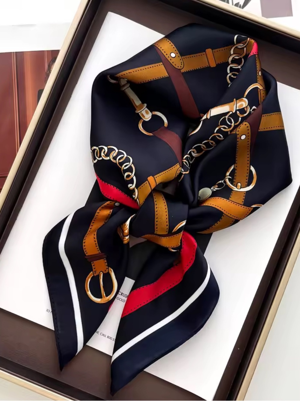 Chain Print Scarf in Black & Red